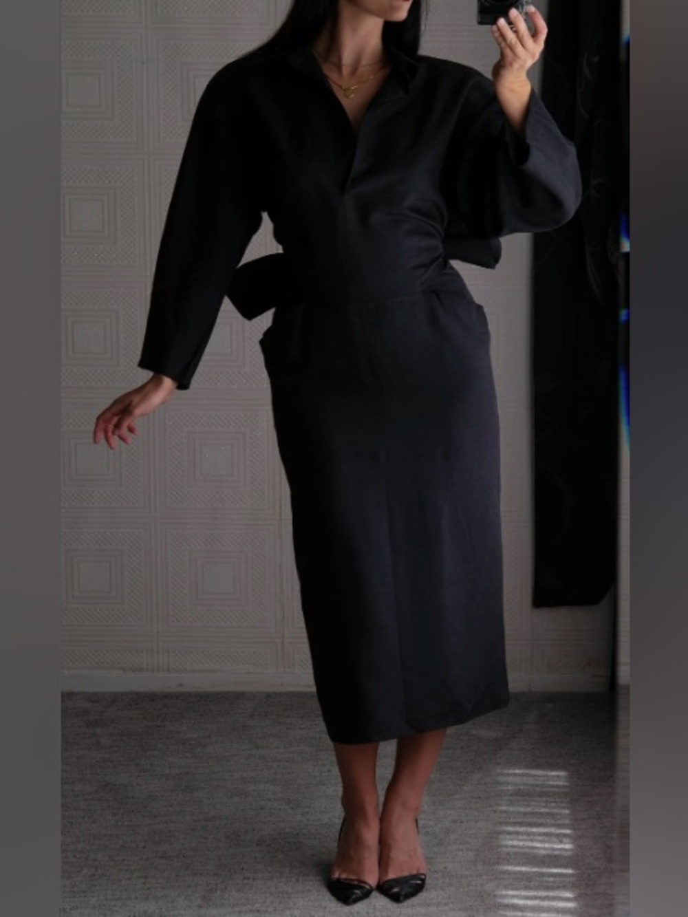 Vintage 80s Gianfranco Ferre Documented Runway Raw Silk Dress With Bow - Picture 10 of 10